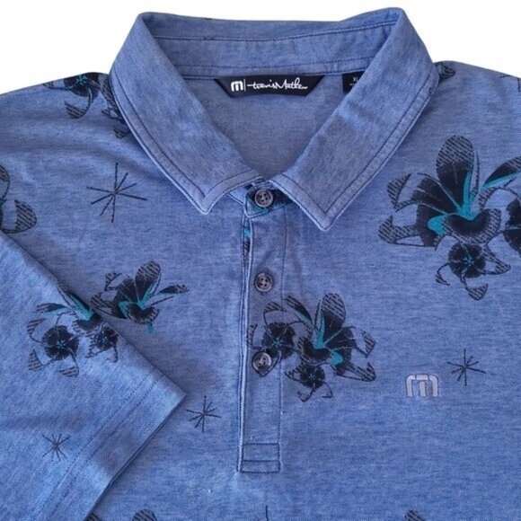 Travis Mathews Blue Printed Golf Polo Shirt Size XL - Picture 2 of 7